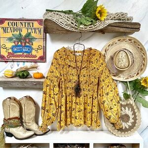 Sunflower 🌻 vibe prairie vibe floral blouse w prairie country vibe